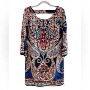 Pink Owl Boutique‎ Art Deco Print Shift Midi Dress Blue Size Small